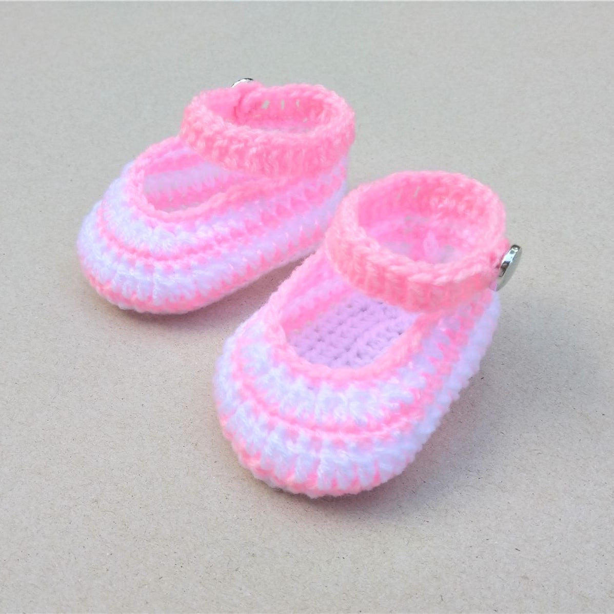 handmade crochet baby shoes, light pink and white