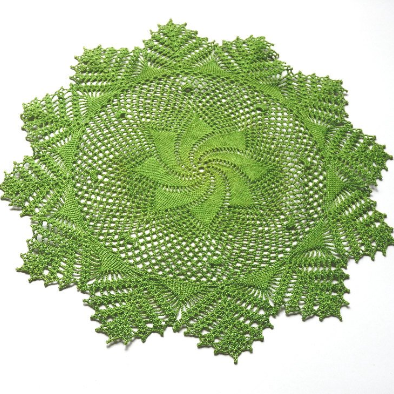 hand crocheted dark green crochet round doily, centerpiece