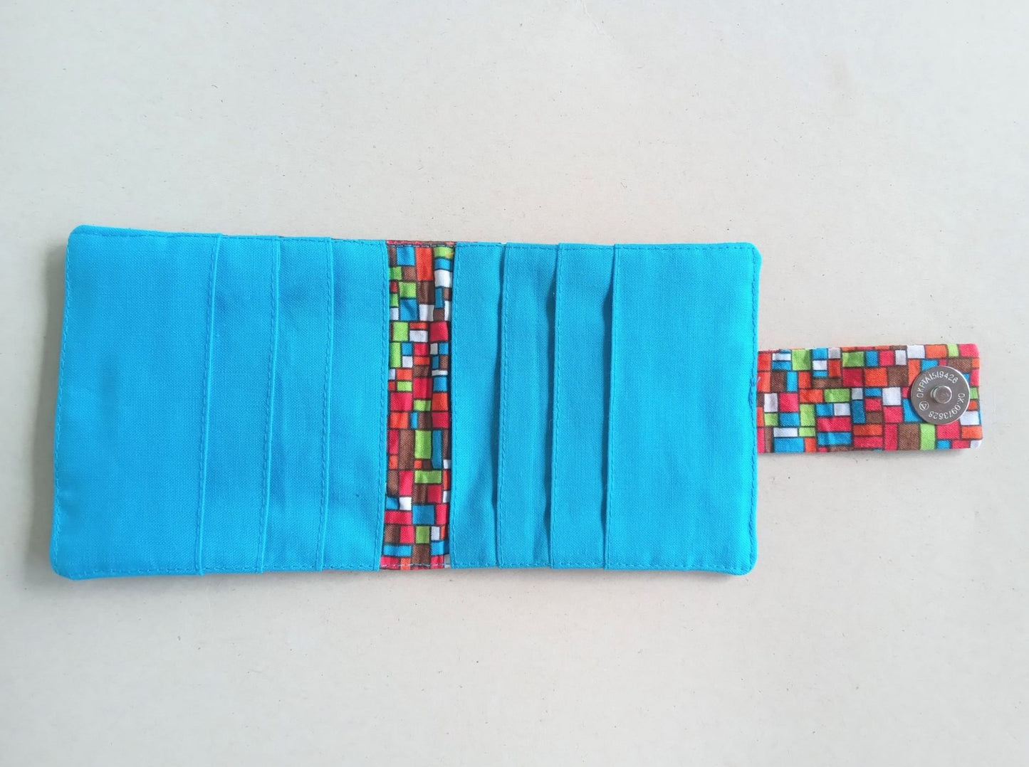 handmade multicoloured fabric card holder