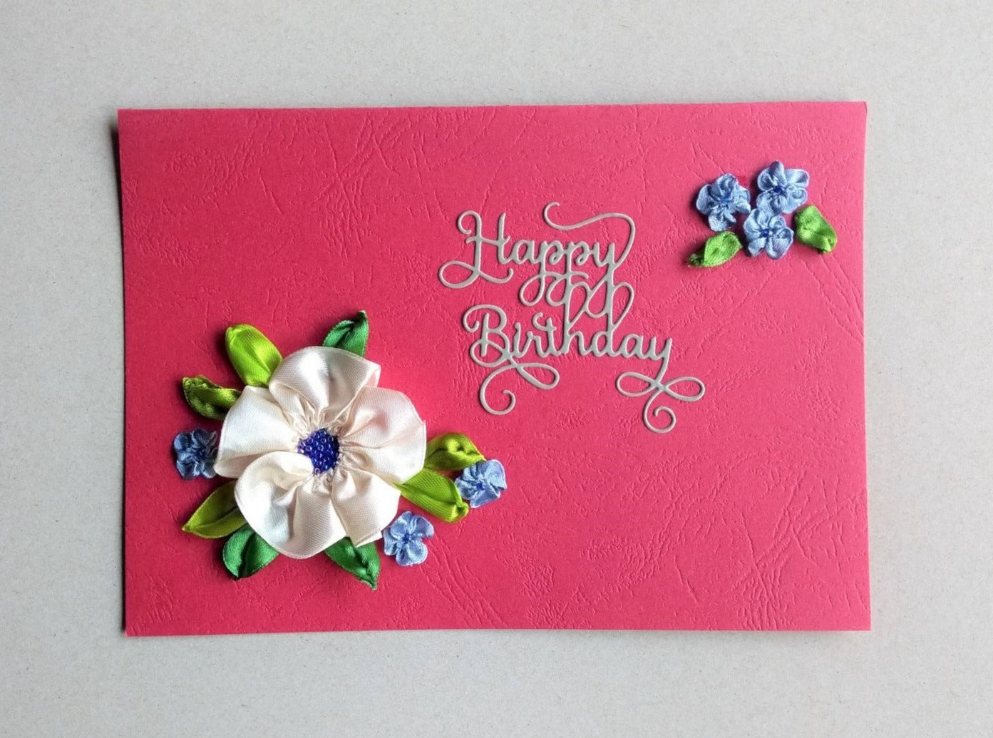 handmade ribbon work floral birthday card