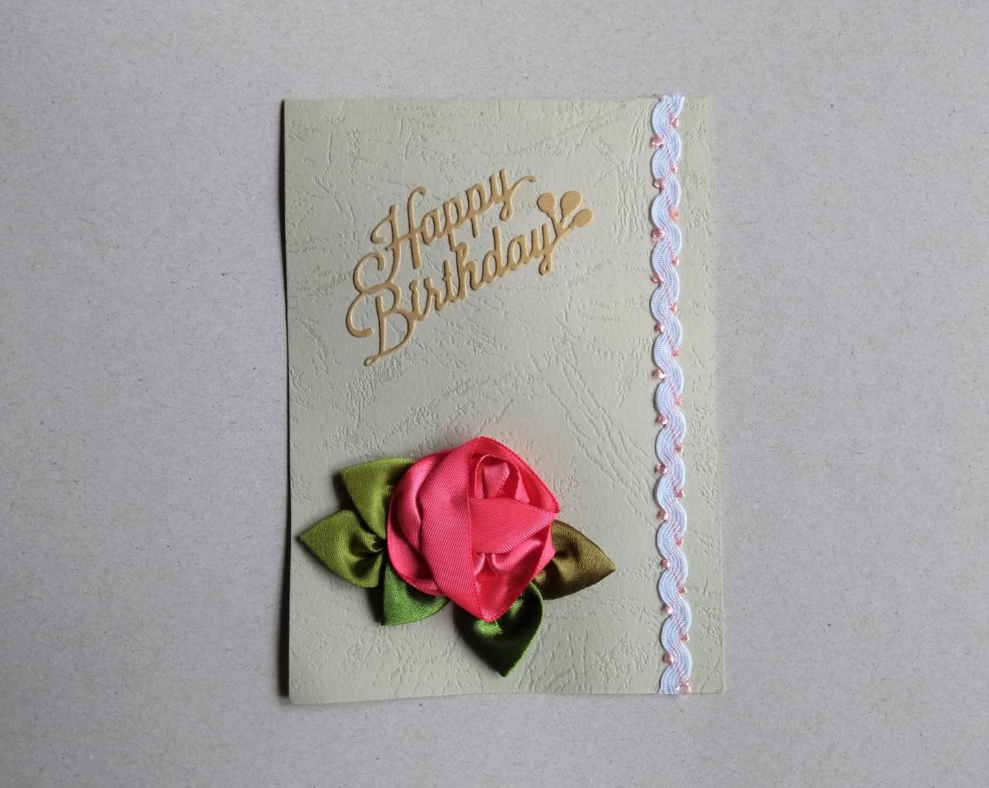 handmade small ribbon work flower birthday card