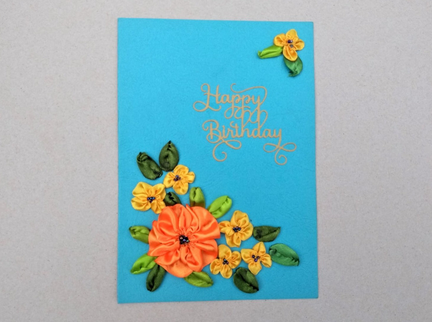 handmade floral ribbon work birthday card