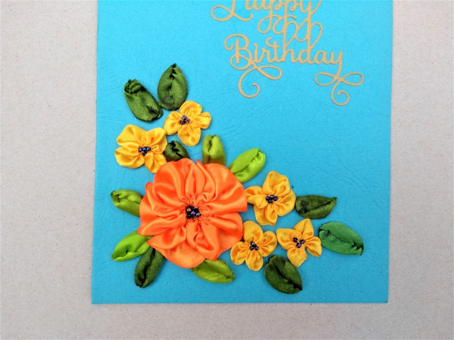 handmade floral ribbon work birthday card