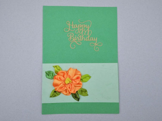 handmade floral birthday card, green and orange