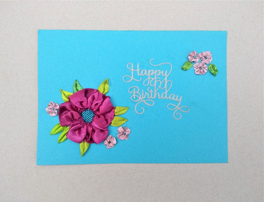 handmade ribbon work floral birthday card