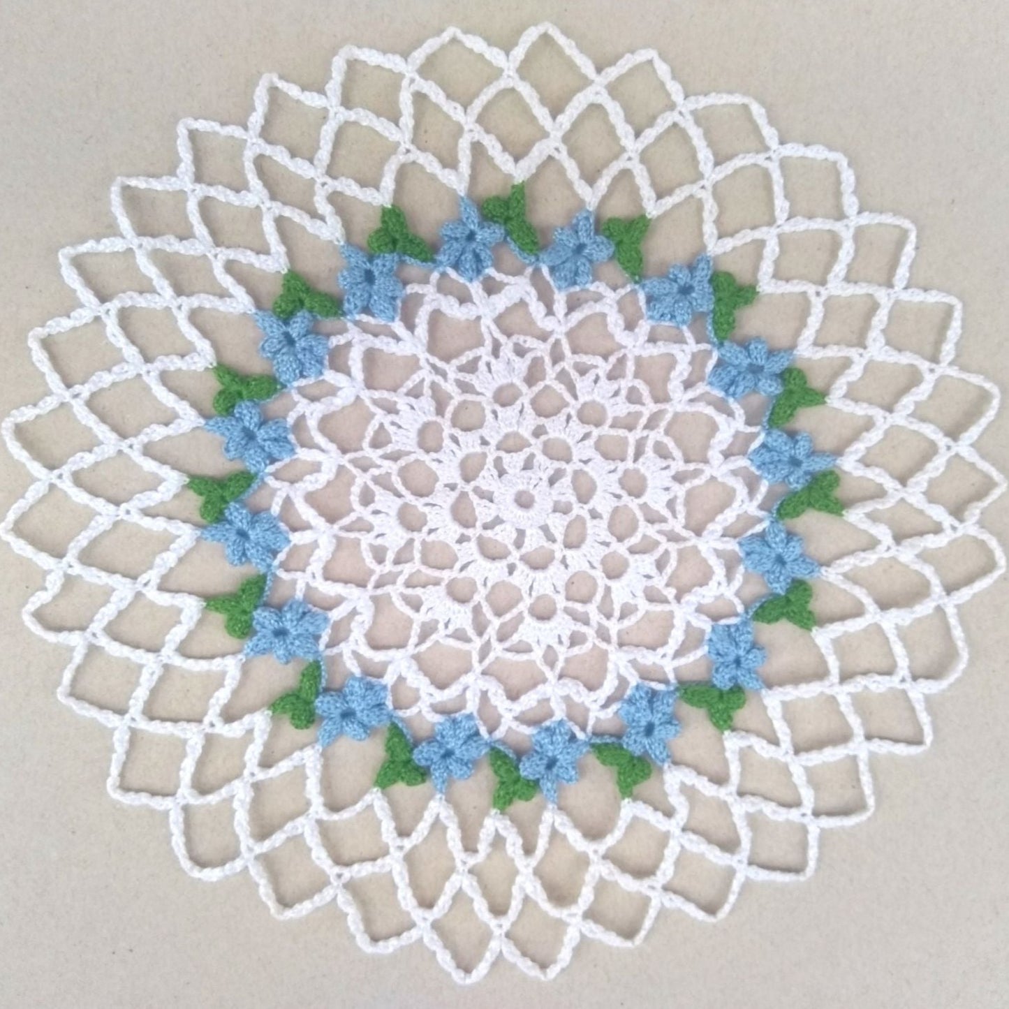 floral small round crochet lace doily, summer table topper