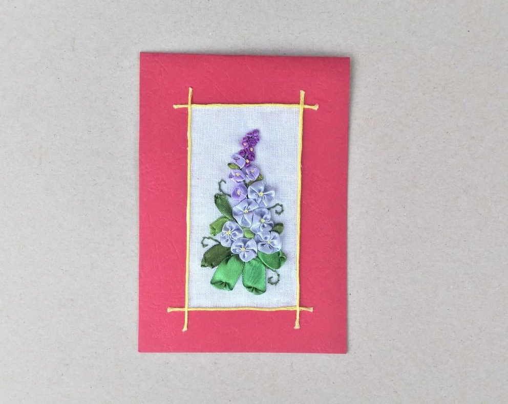 handmade ribbon embroidered floral blank small greeting card