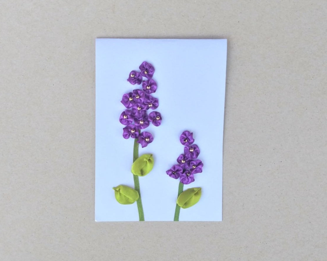 handmade purple ribbon flower small blank greeting card