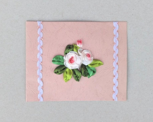 handmade ribbon roses blank small greeting card