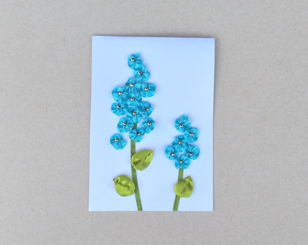 handmade blue ribbon flower small blank greeting card