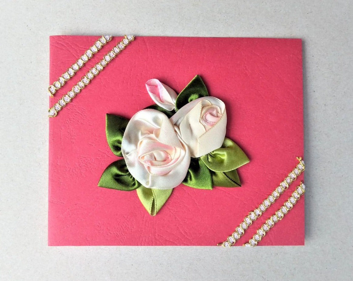 Ribbon roses handmade blank greeting card