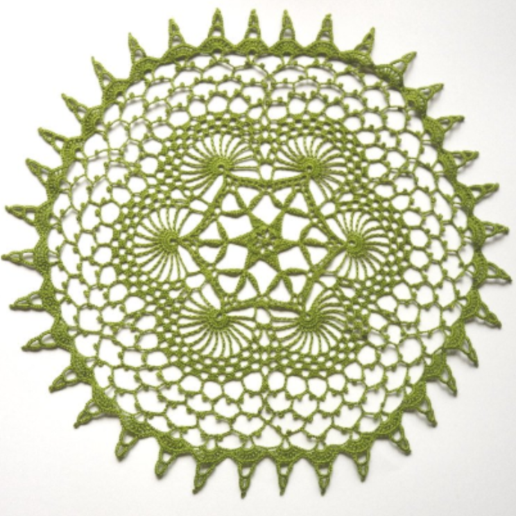 Handmade olive green round crochet lace doily