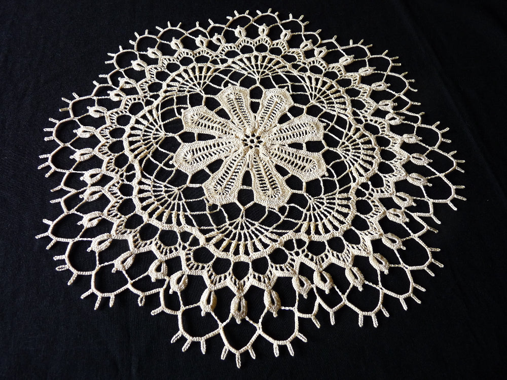 cream large round crochet doily, handmade