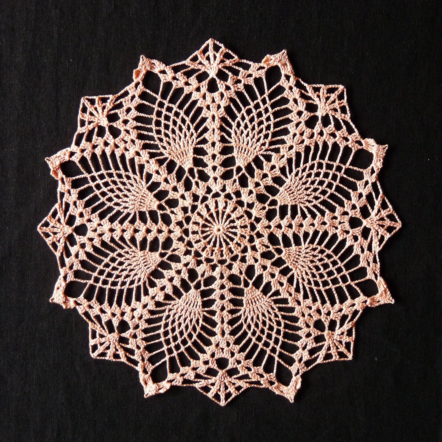 light peach small round pineapple crochet lace doily