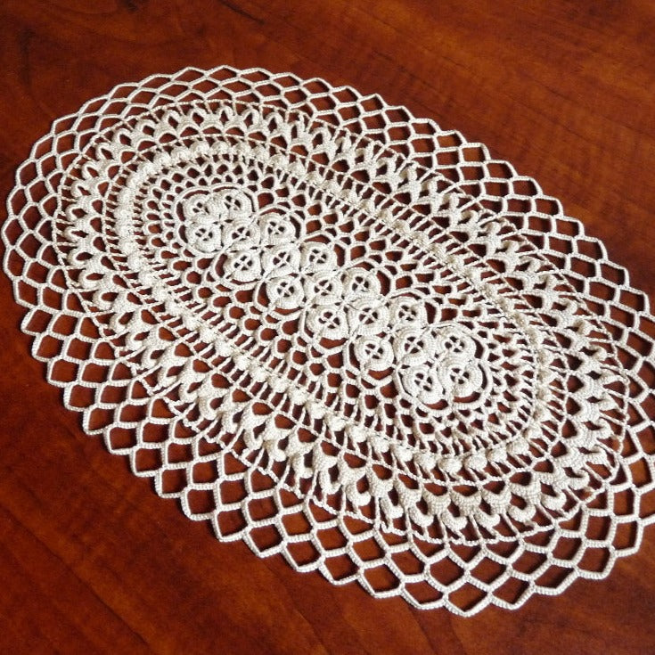 handmade beige small oval crochet lace doily