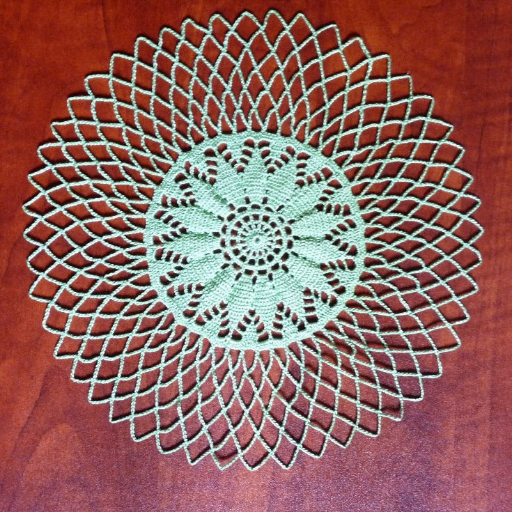 handmade light green small round crochet lace doily