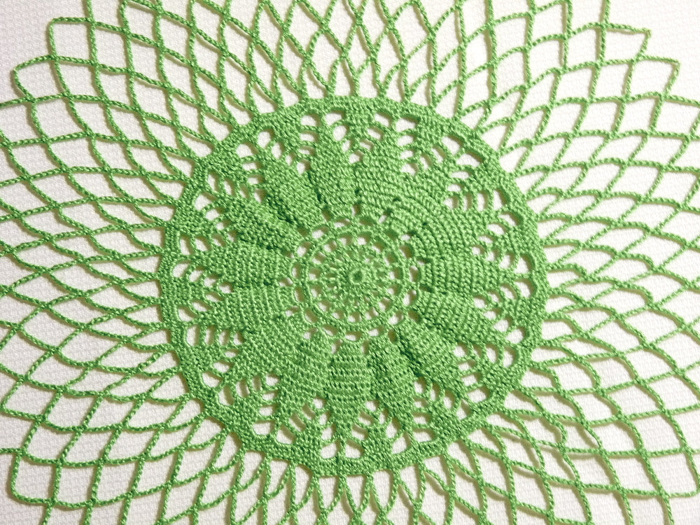 light green handmade small round crochet lace doily