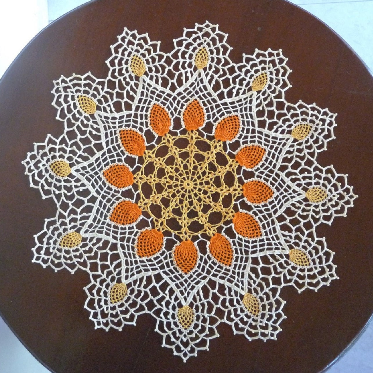 handmade large round pineapple crochet doily, centrepiece