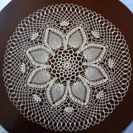 handmade cream large round crochet lace doily, centrepiece