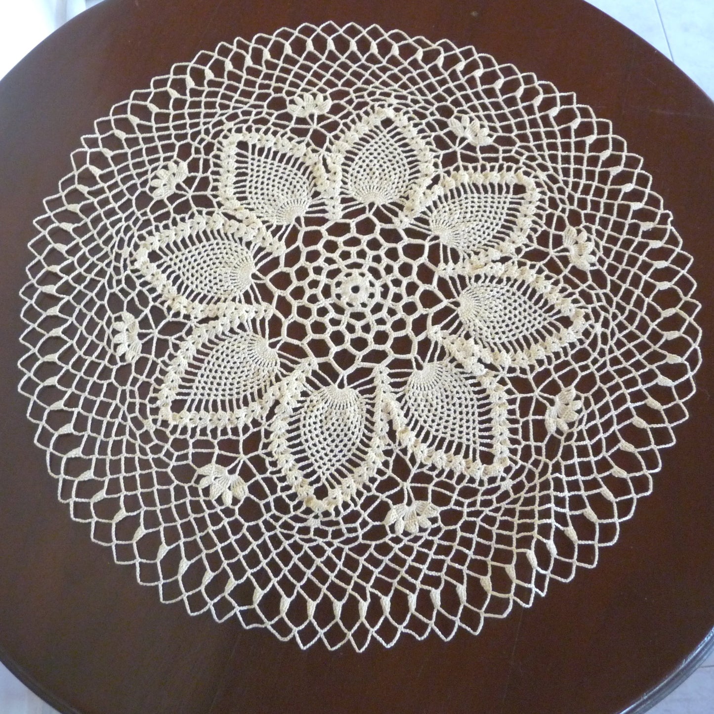 handmade cream large round pineapple crochet lace doily, centrepiece