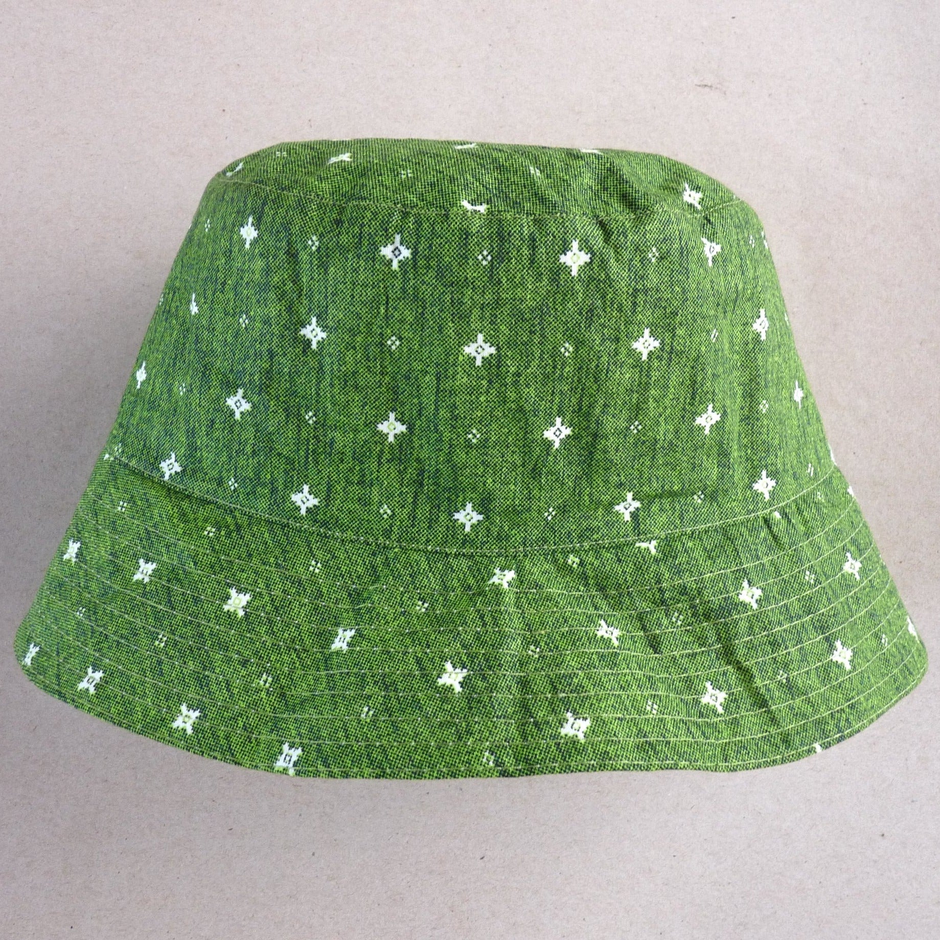 green and white reversible cotton bucket hat, unisex