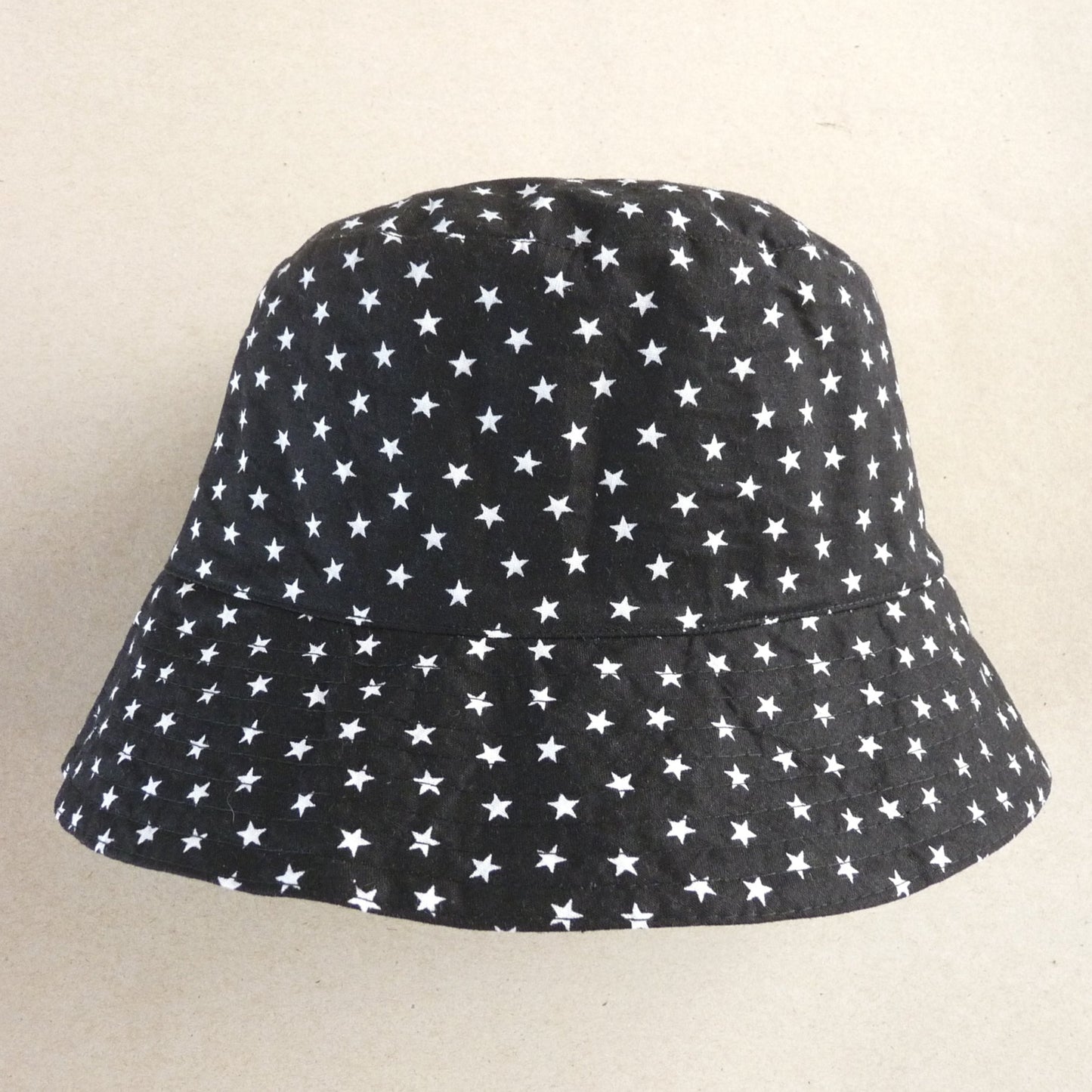 black and white star reversible cotton unisex bucket hat two sizes