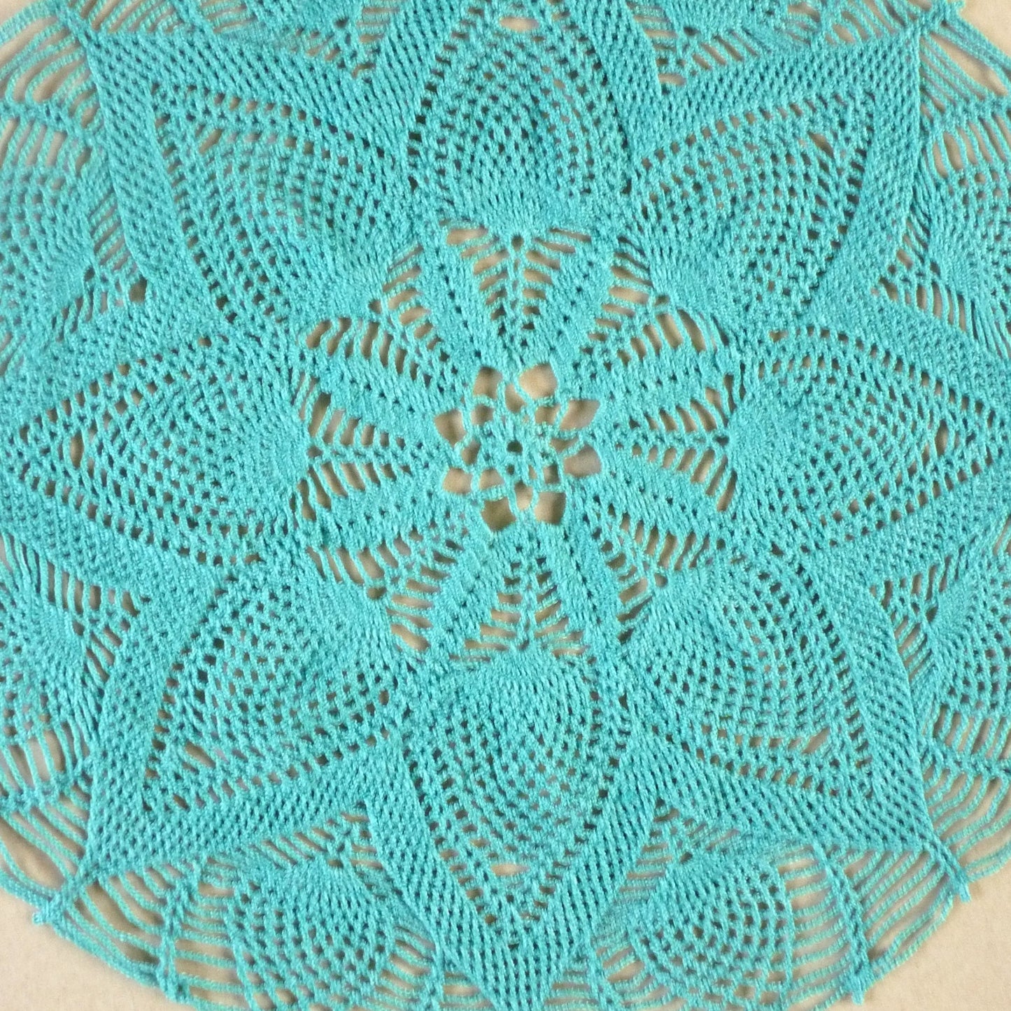 large pineapple crochet doily, teal, round