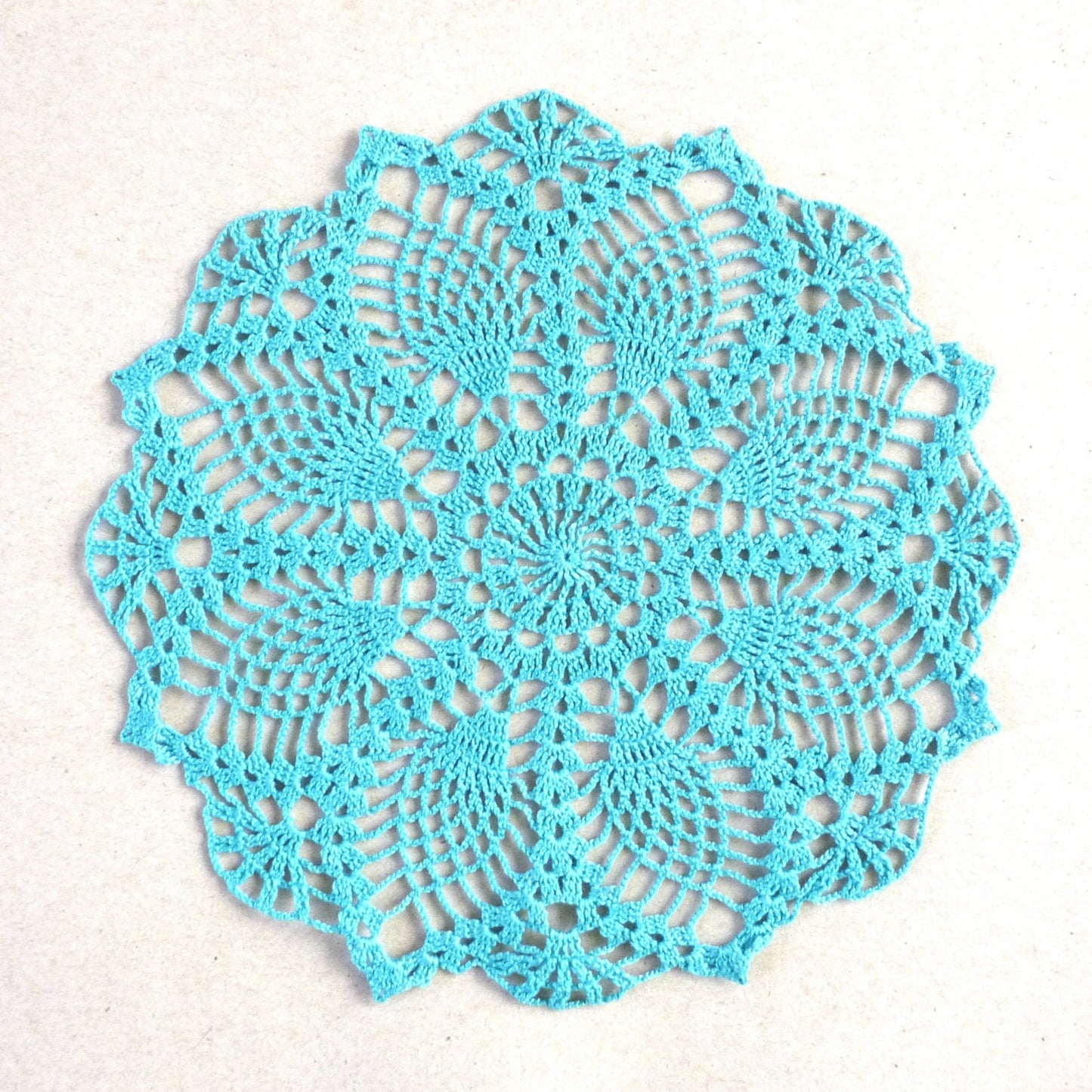 teal handmade small pineapple round crochet lace doily