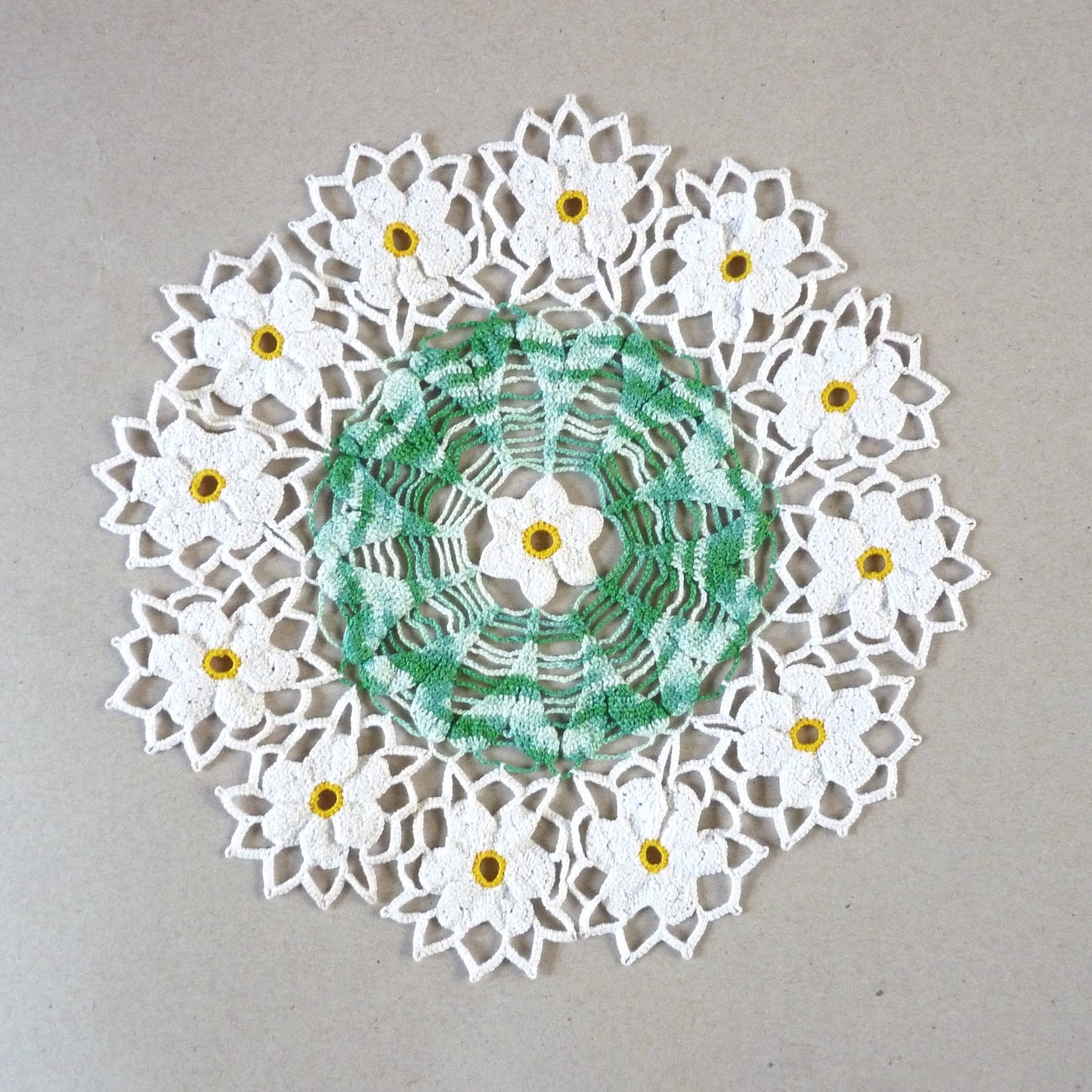 handmade floral small round crochet lace doily, summer home décor