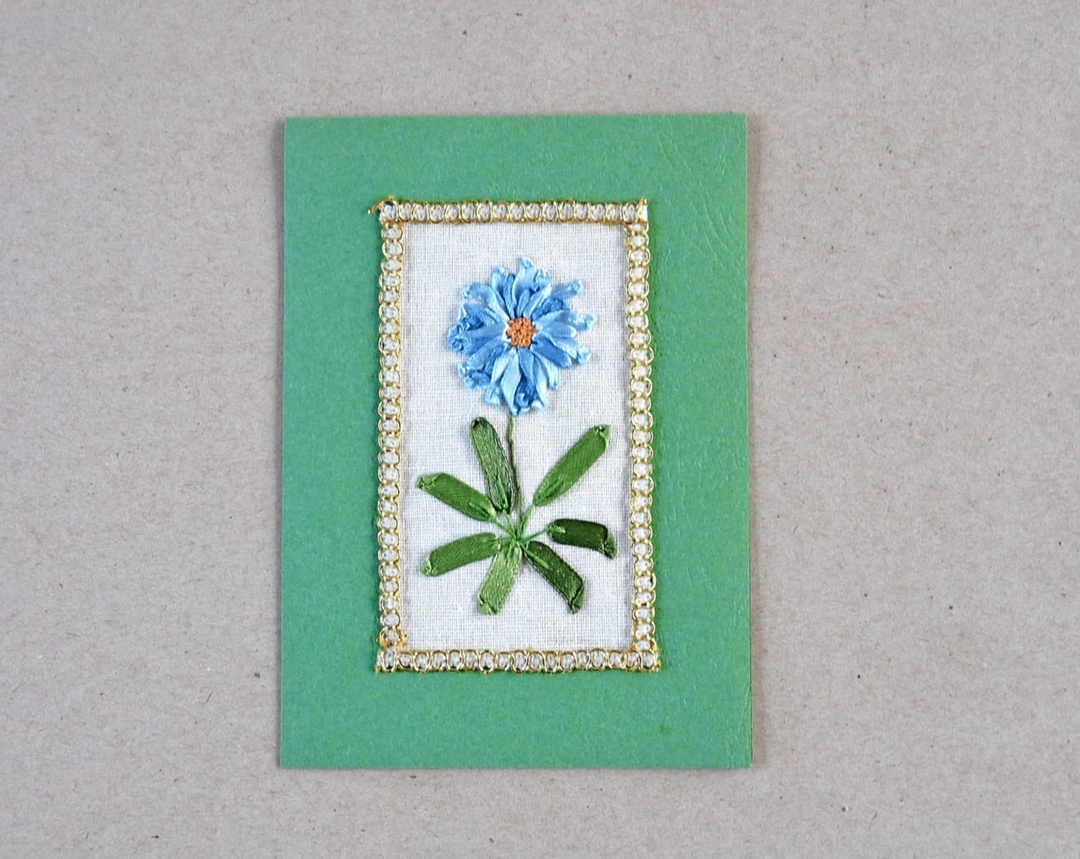 ribbon embroidered small floral blank greeting card