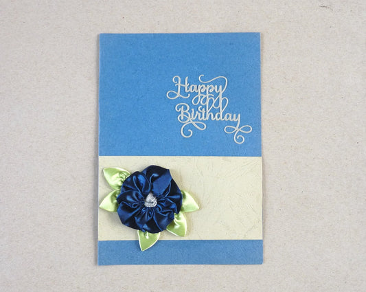 dark blue handmade ribbon flower birthday card