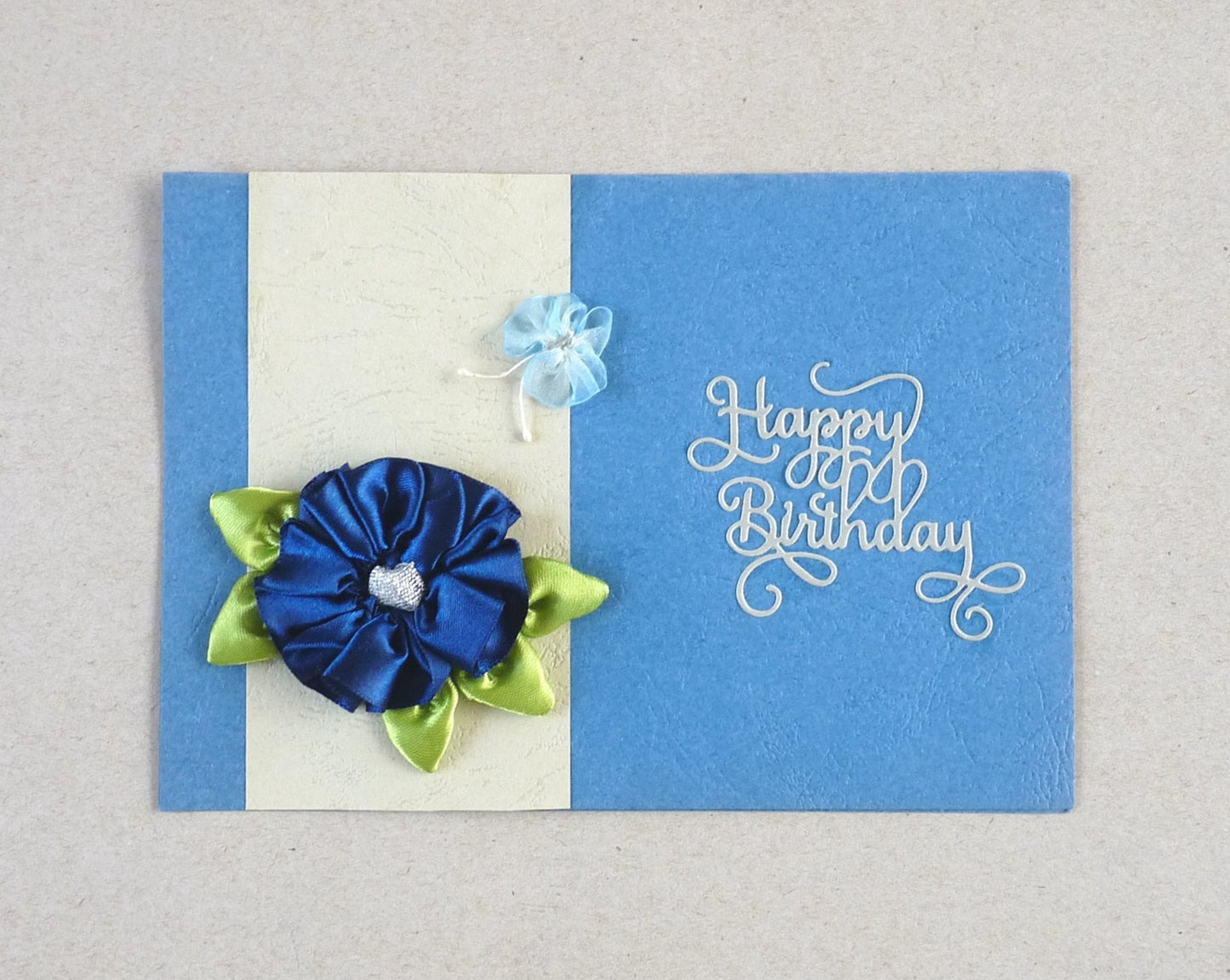 dark blue handmade ribbon flower birthday card