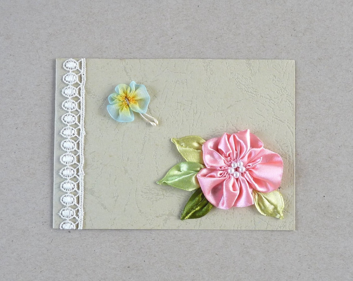 ribbon flower and butterfly small blank handmade greeting card