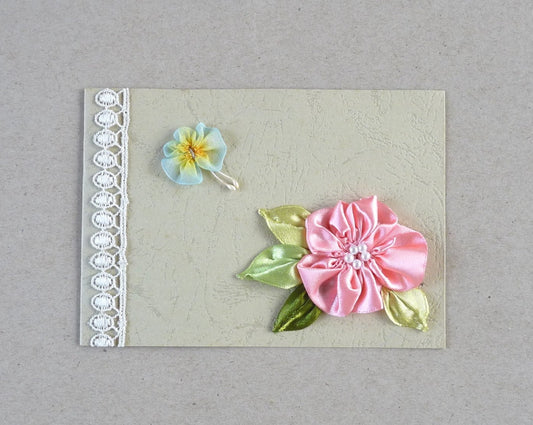 ribbon flower and butterfly small blank handmade greeting card