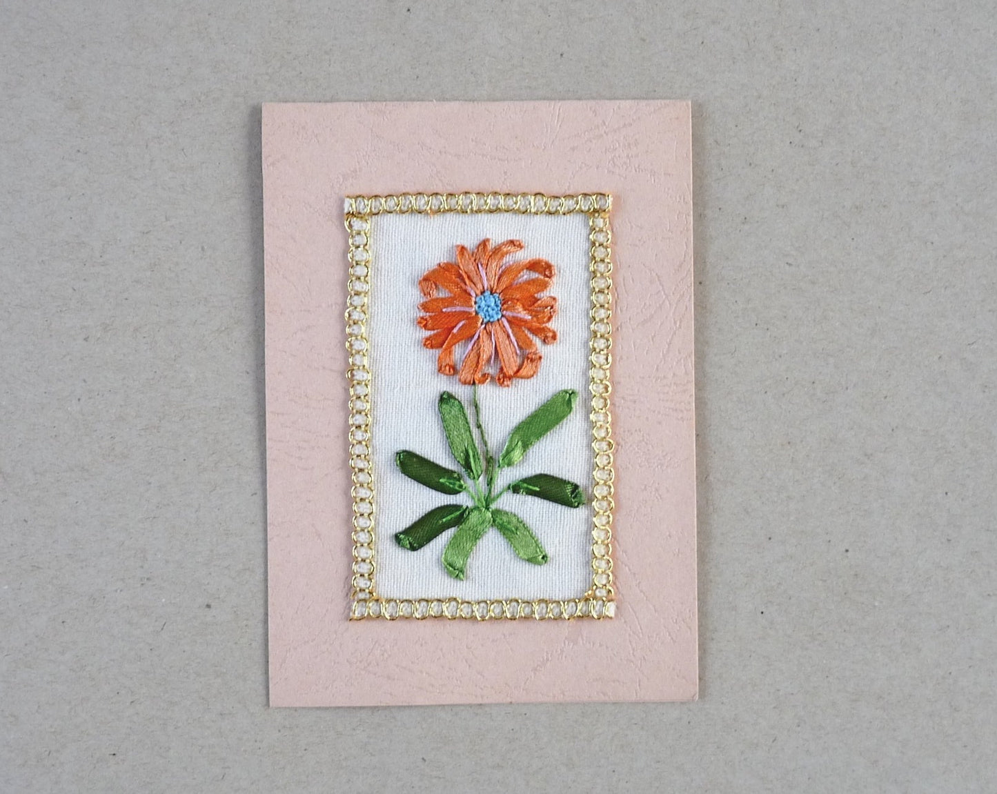 ribbon embroidered small blank floral handmade greeting card