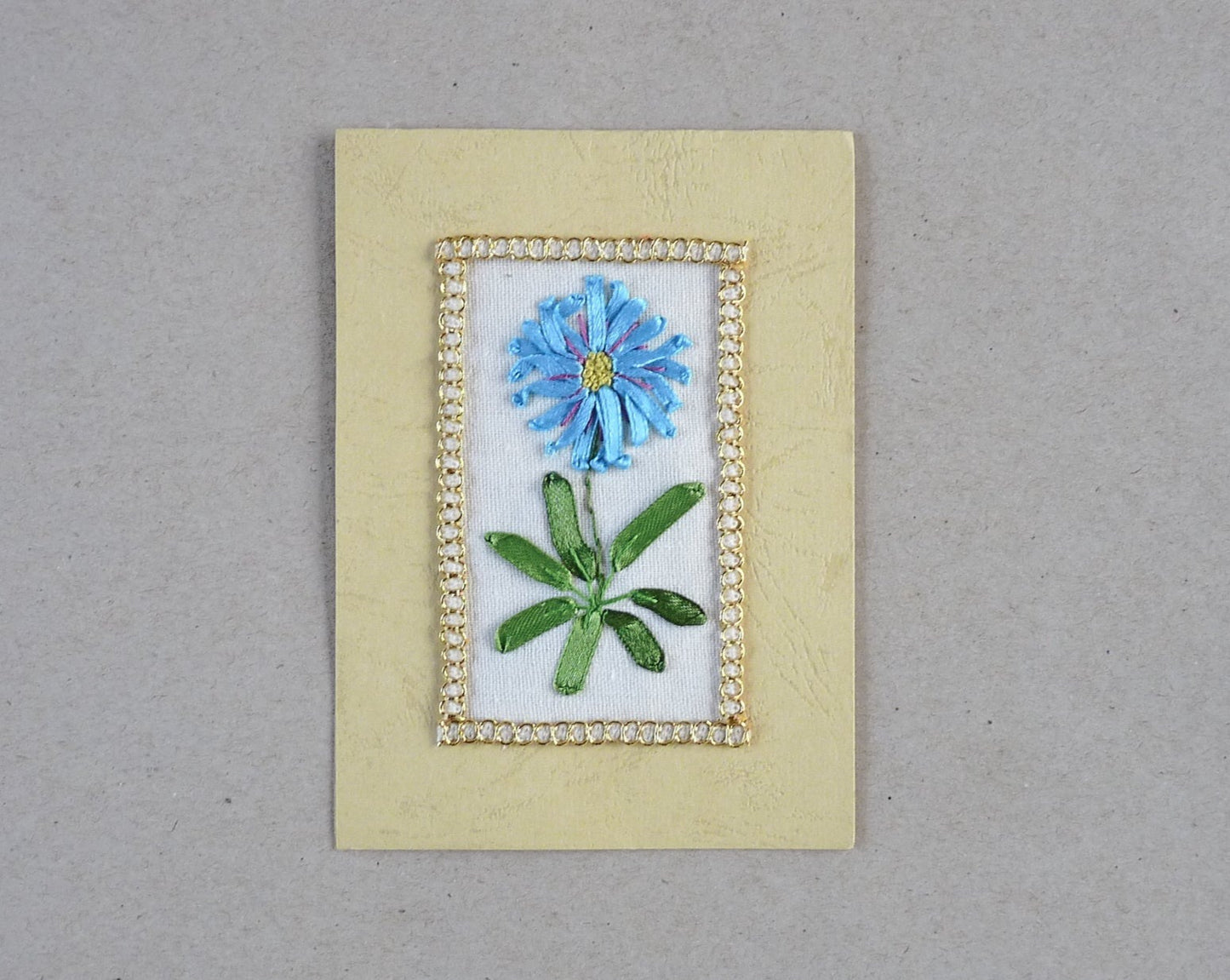 ribbon embroidered small blank handmade greeting card