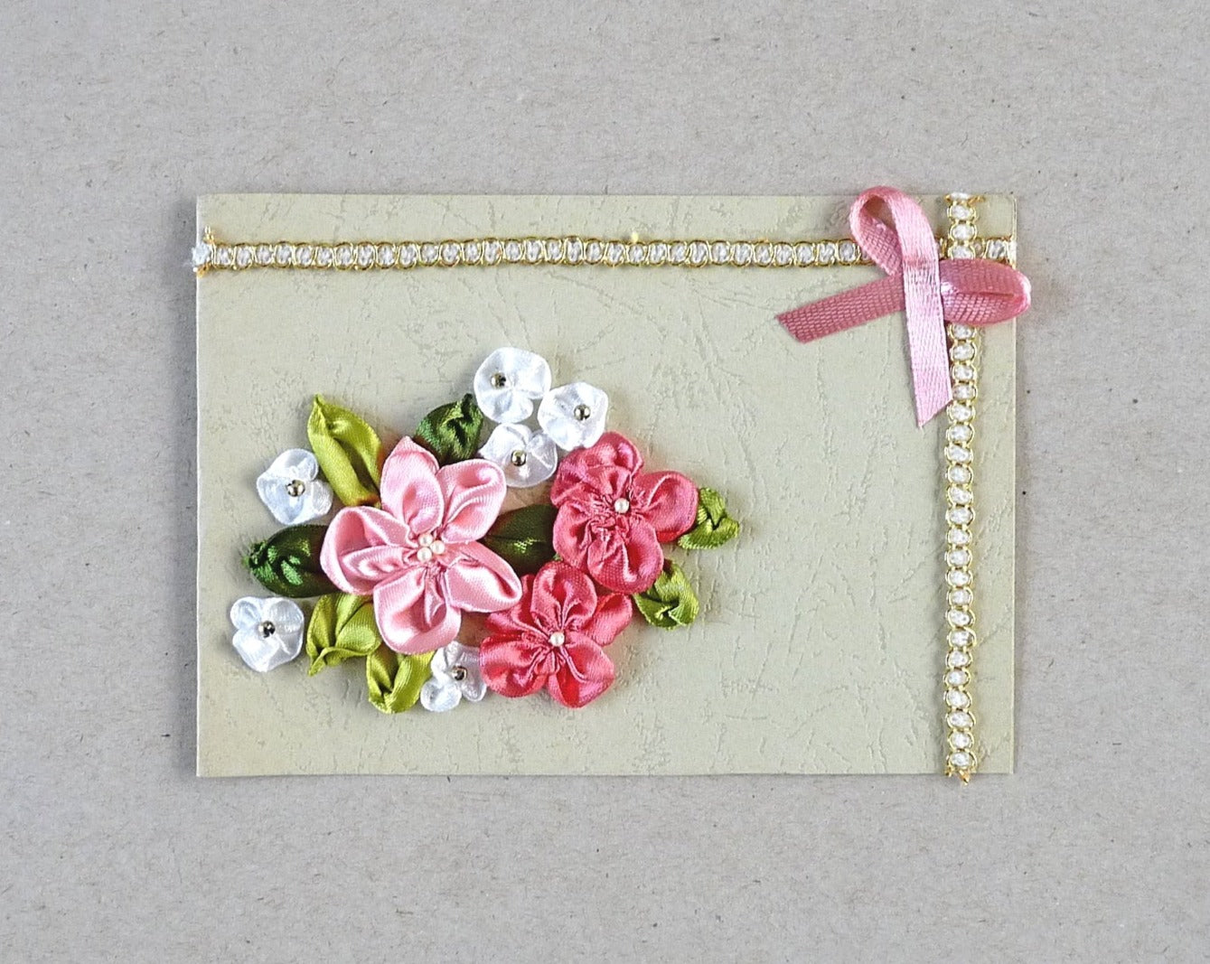 small ribbon flower blank greeting card