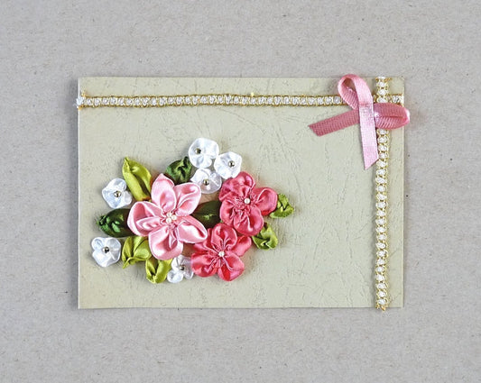 small ribbon flower blank greeting card