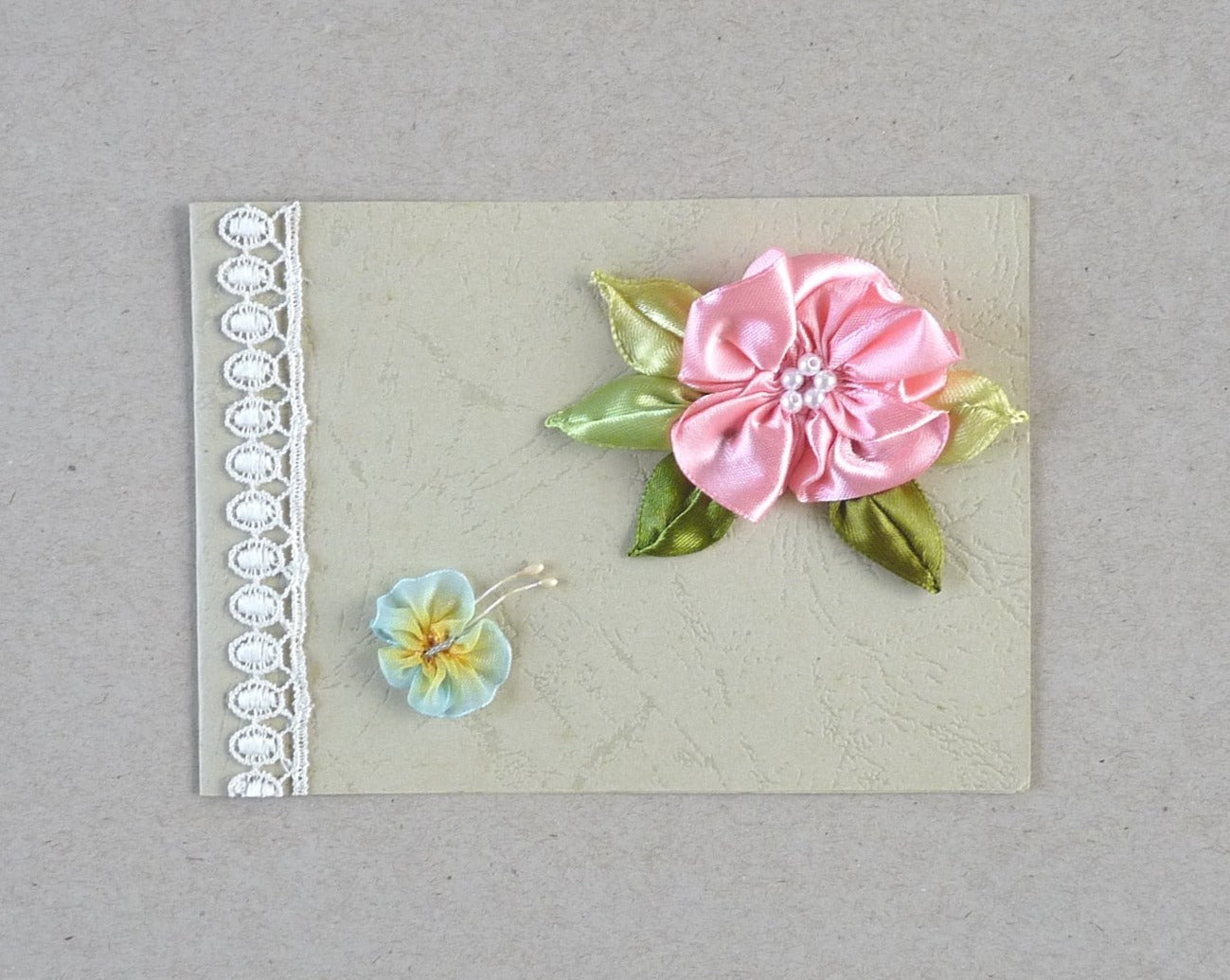 handmade ribbon flower small blank greeting card