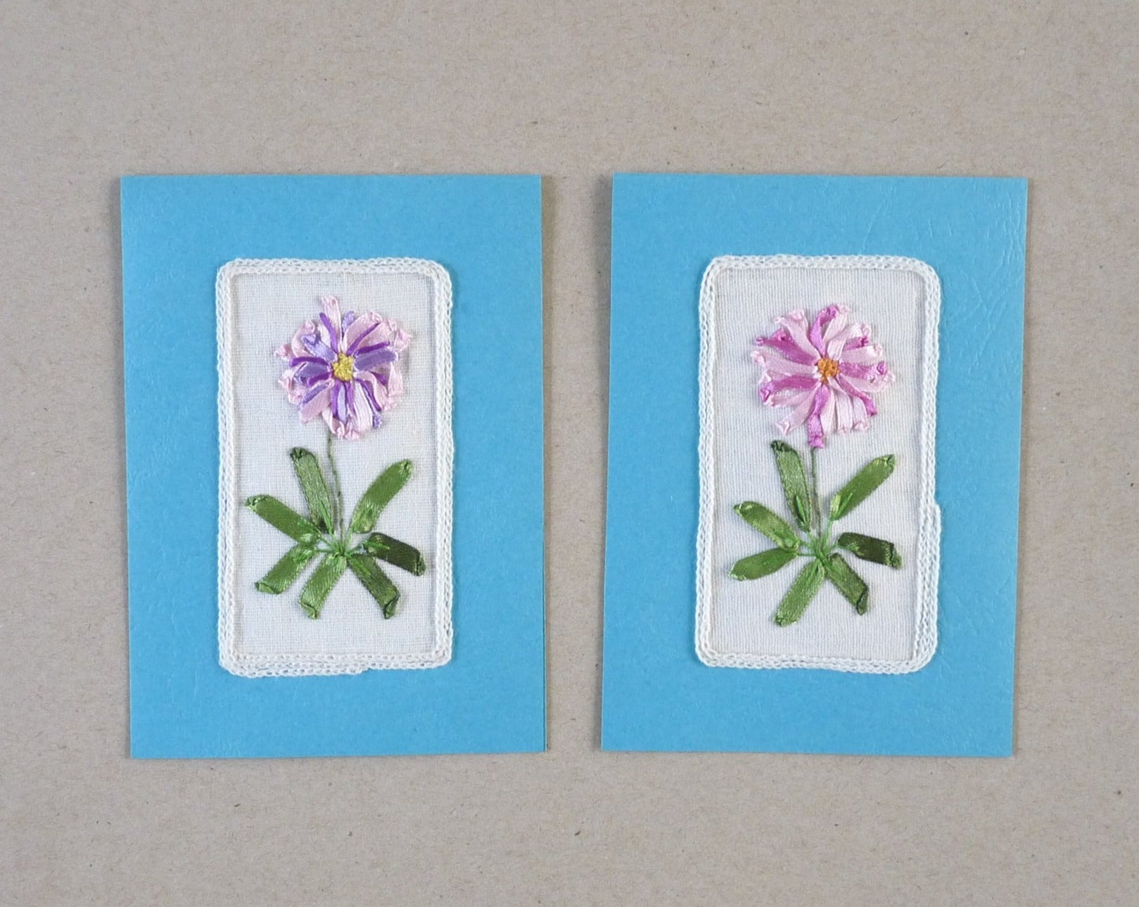 pink and blue small blank greeting cards, set of 2 floral cards