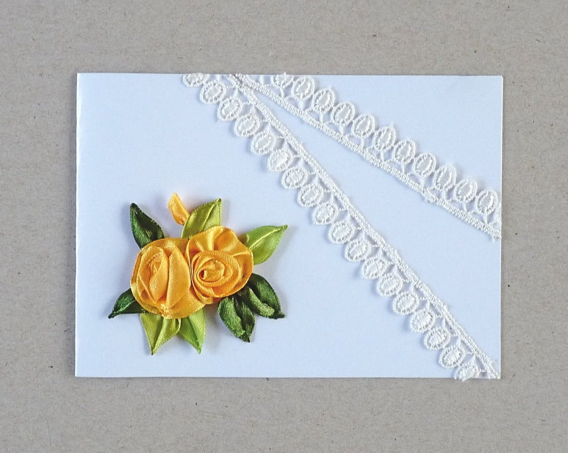 yellow roses handmade ribbon flower blank greeting card