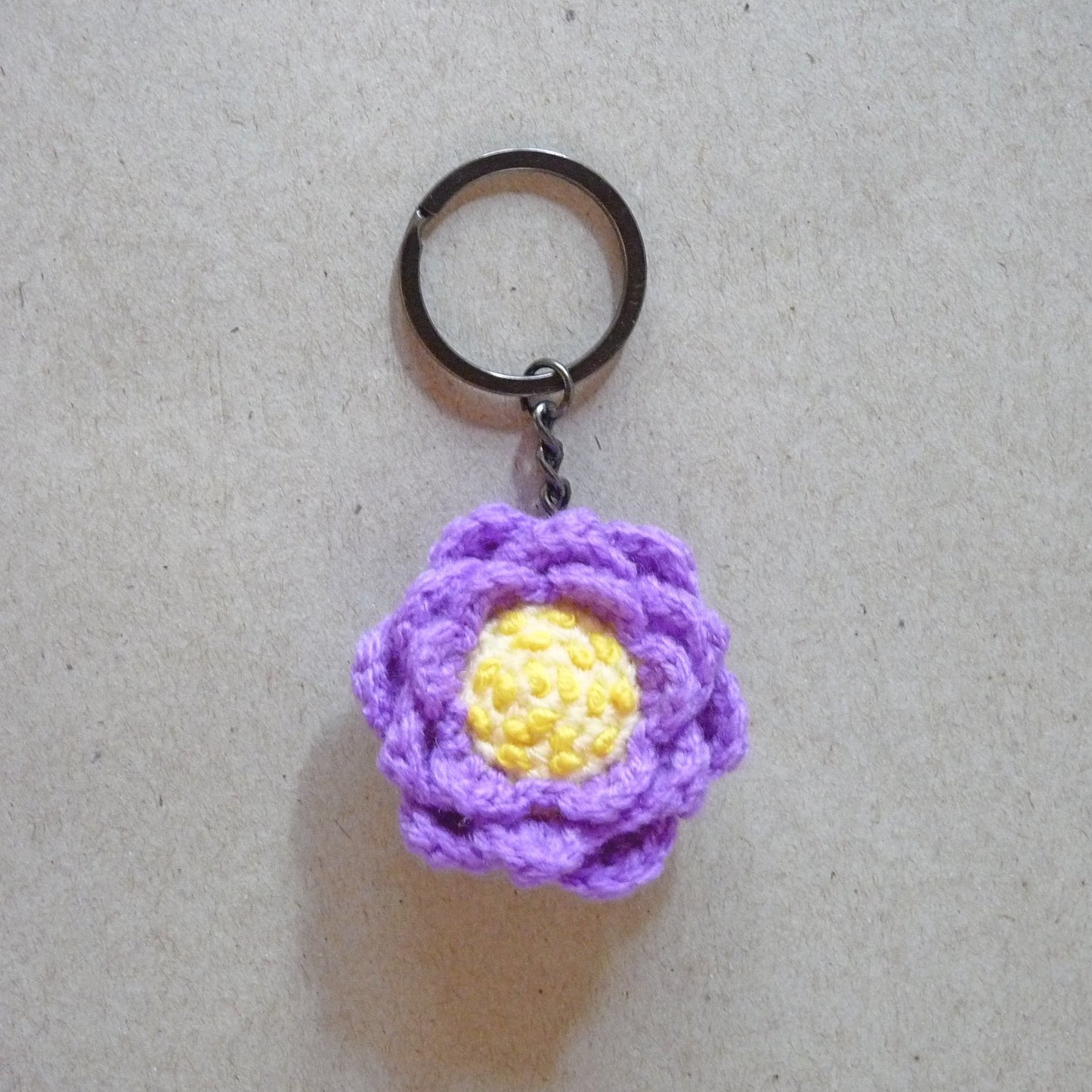 purple waterlily amigurumi flower keychain