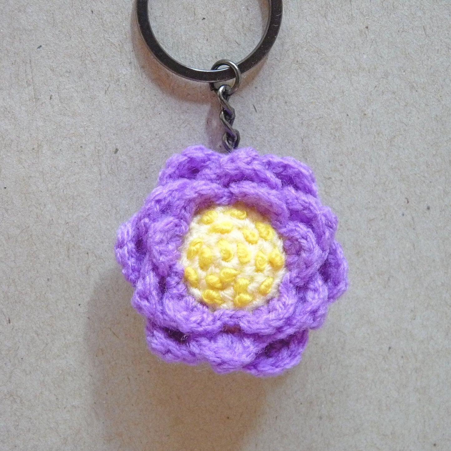 crochet purple waterlily keychain