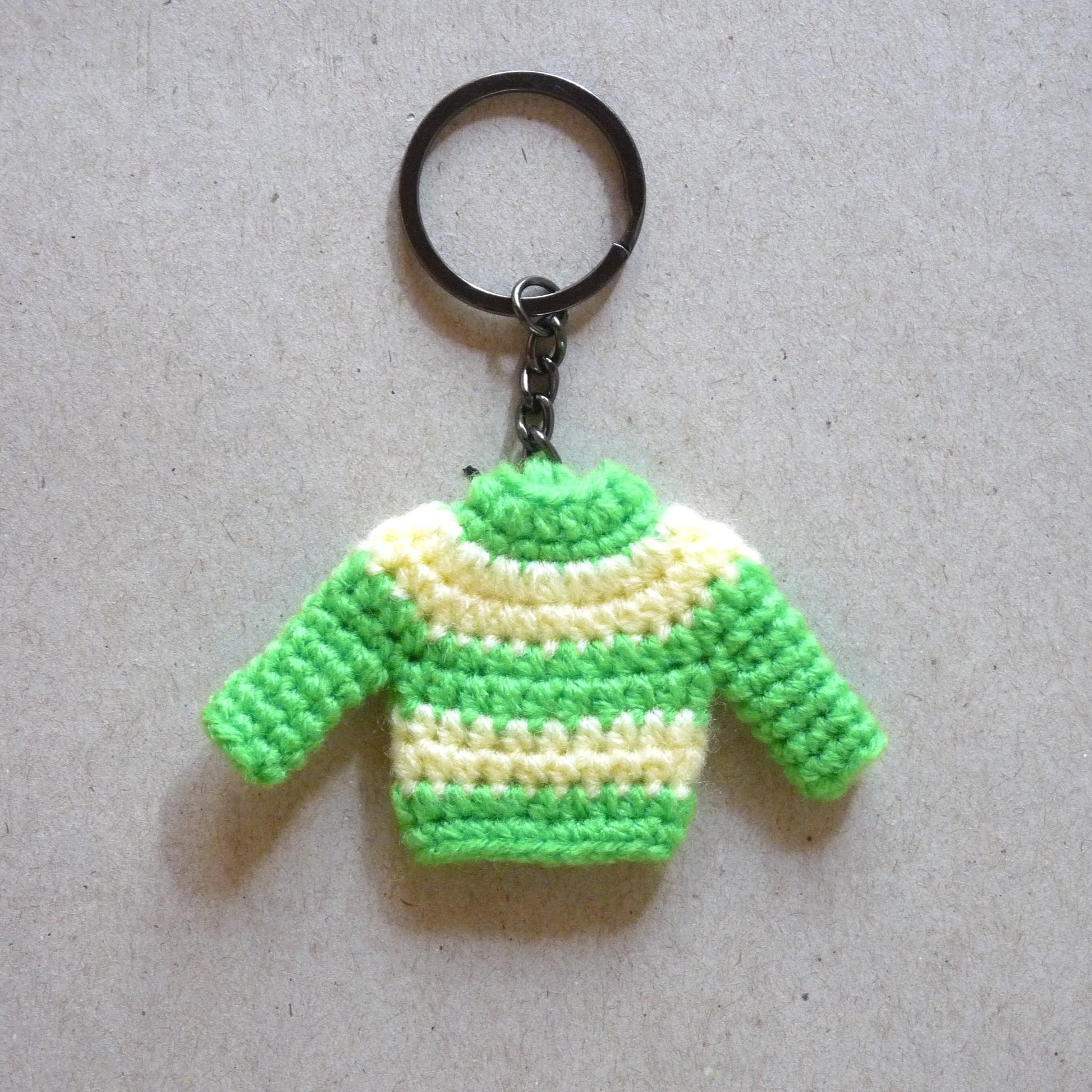 green and yellow crochet sweater keychain