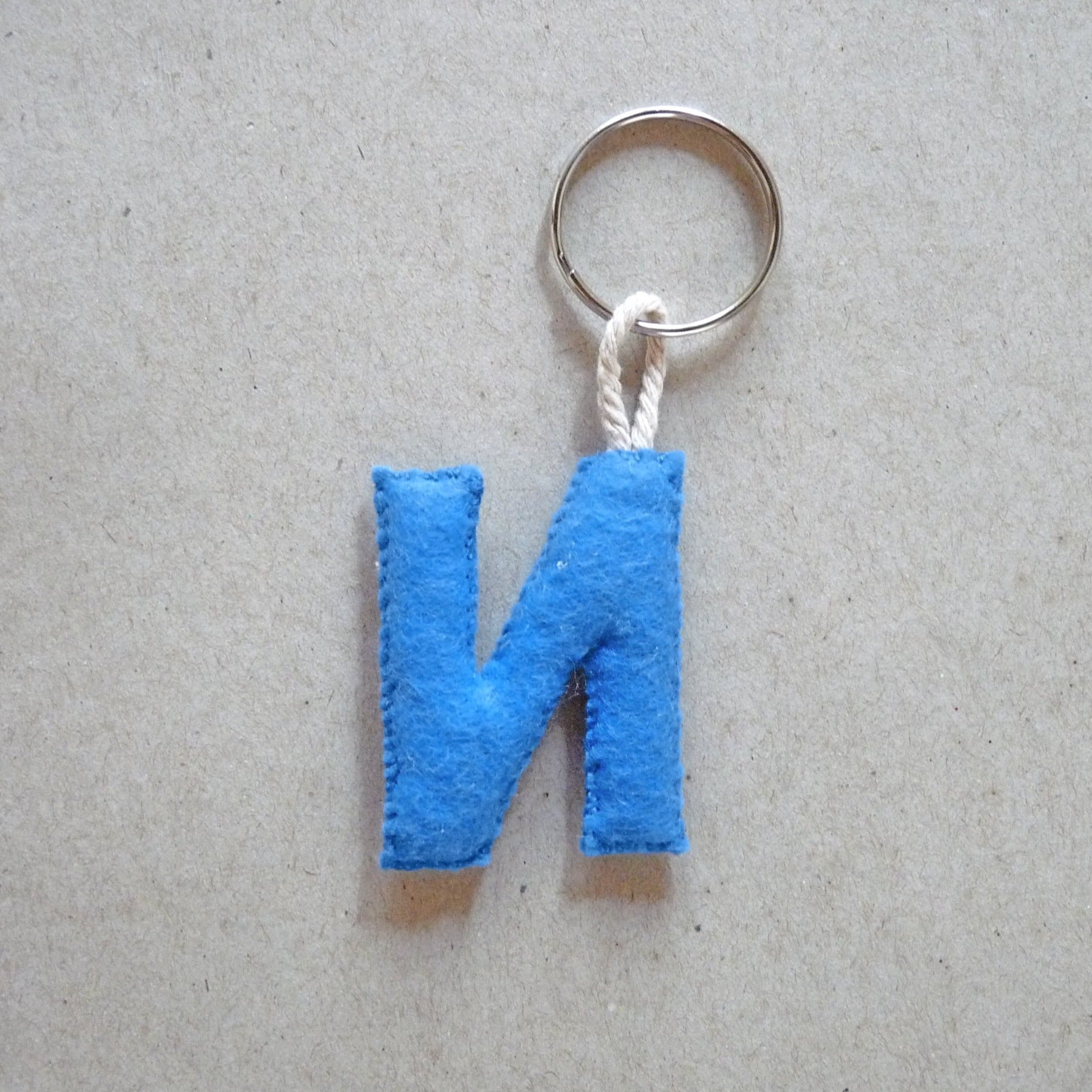 letter N blue felt keychain