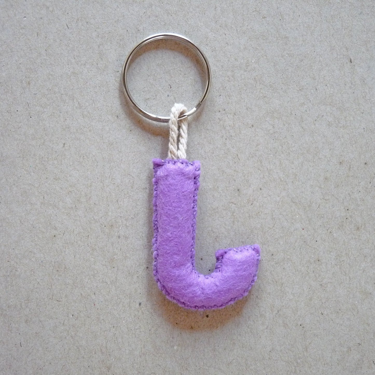 letter J purple and green felt key tag