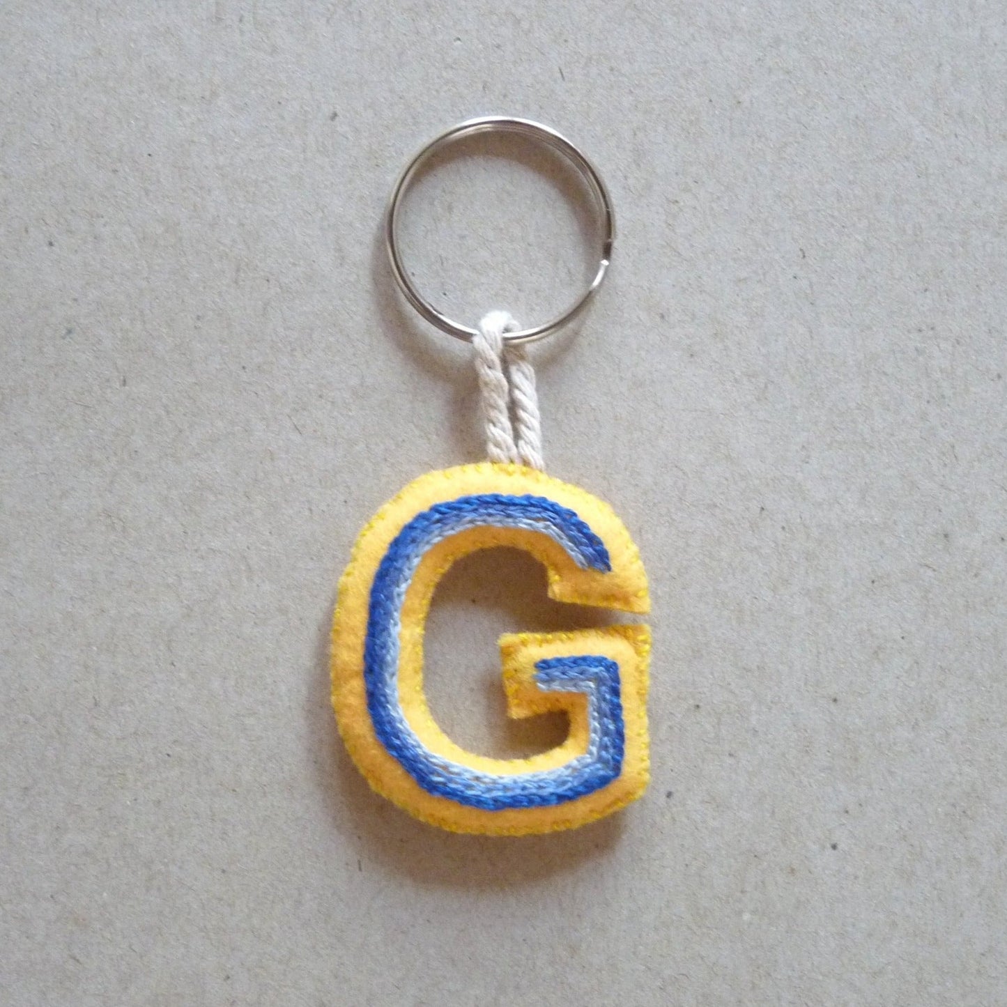 yellow and blue letter G felt keychain