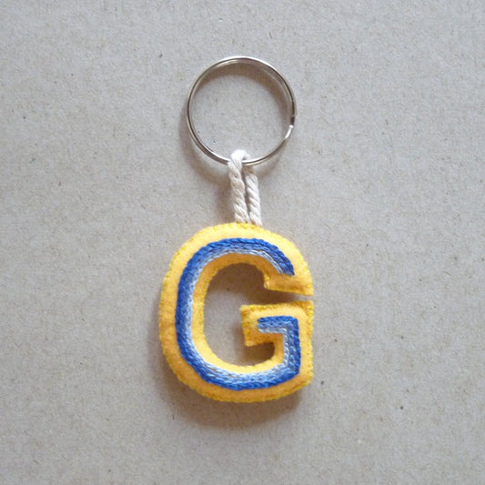 yellow and blue letter G felt keychain