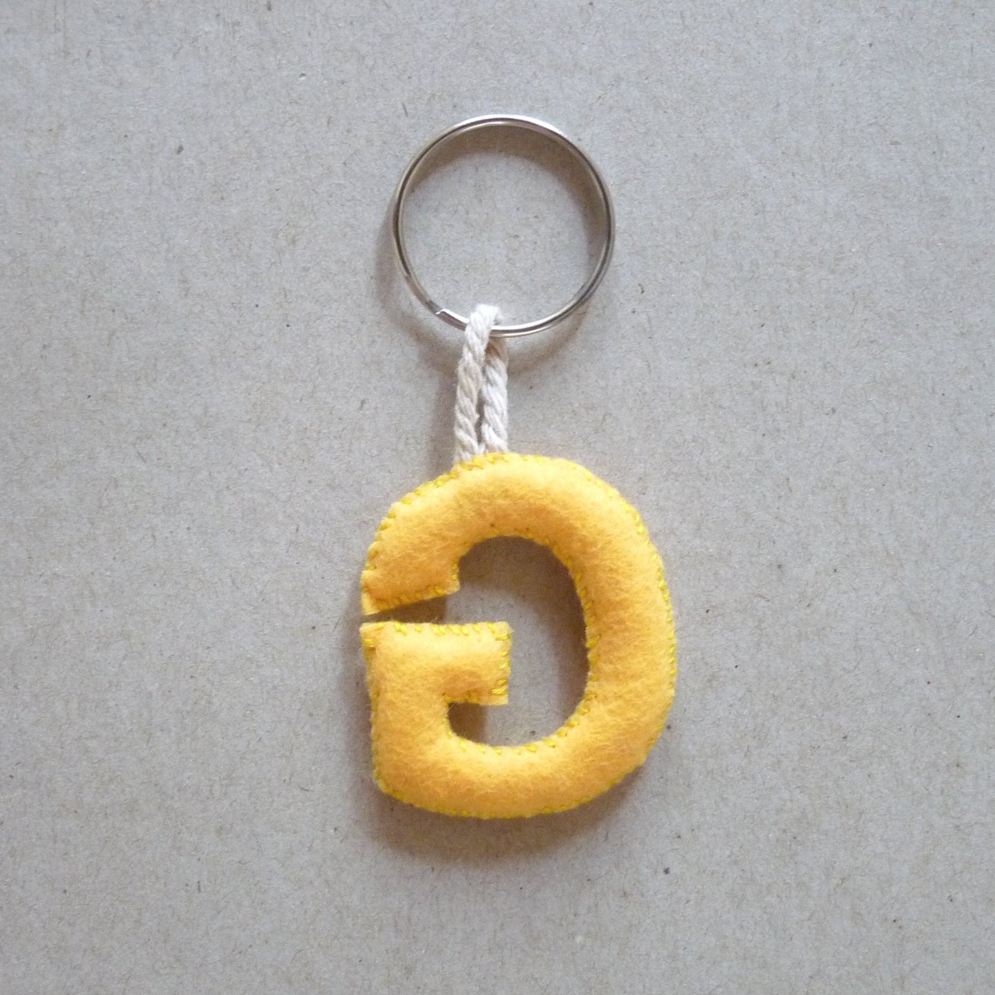 yellow and blue letter G key tag