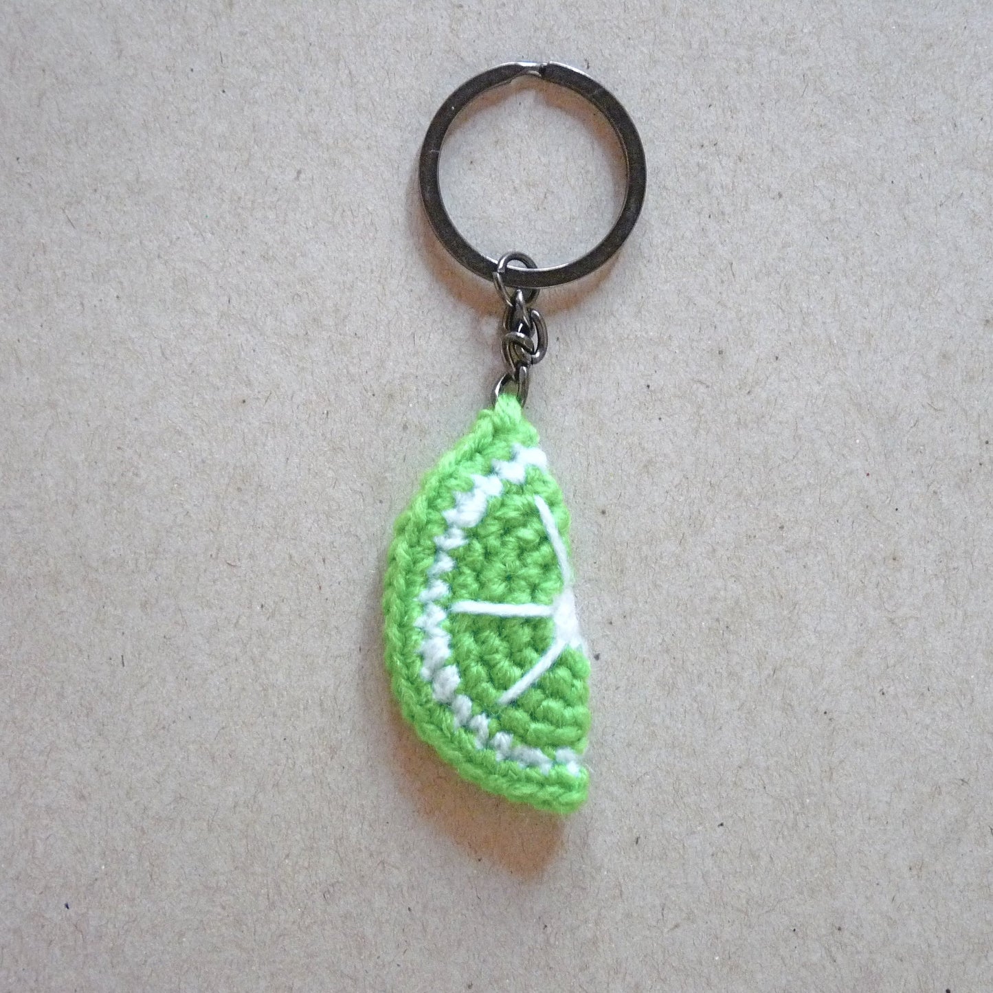 half a lime slice crochet keychain